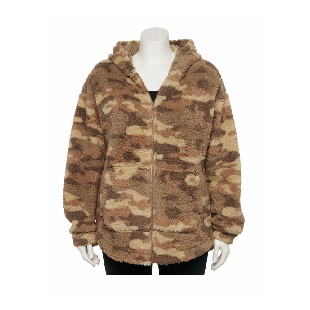 Juniors Plus Size Zip Sherpa Hoodie
